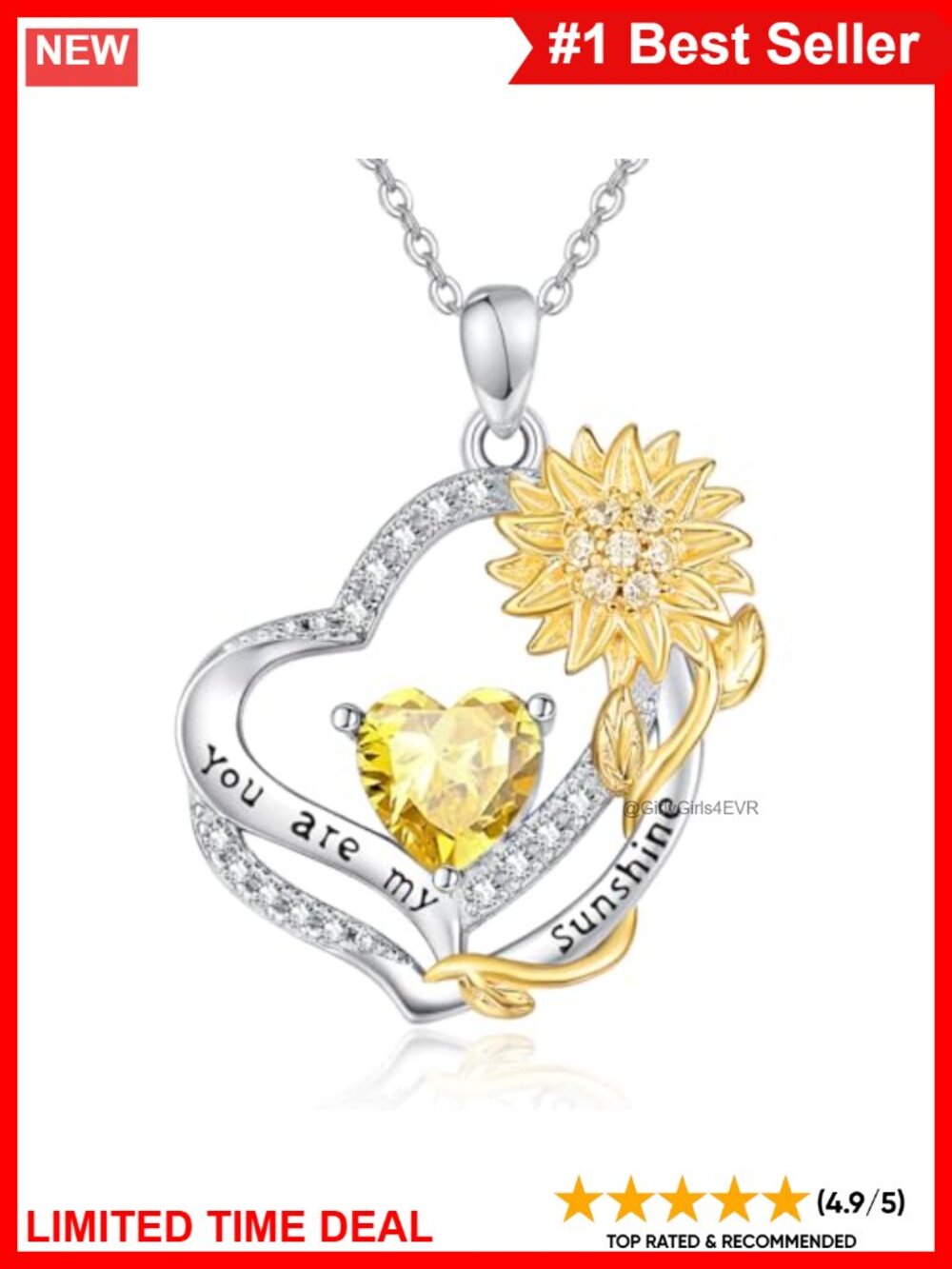 Sterling Silver Sunflower Birthstone Necklace You Are My Sunshine Heart Pendant